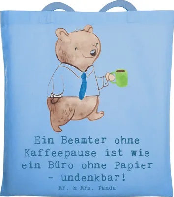 Produktbild von Mr. & Mrs. Panda Jutebeutel Beamter Kaffeepause - Sky Blue - Geschenk, Geburtstage, Shopping Tasche, Tragetasche, Berufsalltag, Tote Bag, Berufspassion, totebag, Humor
