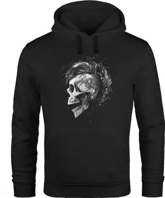 Produktbild von Hoodie Herren Punk Mohawk Skull Totenkopf Irokese Print Kapuzen-Pullover Männer Fashion Streetstyle Neverless® schwarz 4XL