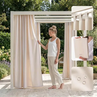 Immagine prodotto di Tenda da esterno con passanti, 155 x 250 cm, color crema chiaro, impermeabile, ideale per terrazza