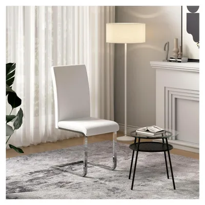 Produktbild von Esszimmerstühle 4er Set, Schwingstuhl, Freischwinger, Küchenstuhl, Polsterstuhl, hohe Rückenlehne, Kunstleder, für Esszimmer, Küche, Wohnzimmer, Büro, Weiß