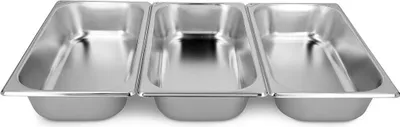 Produktbild von Panier-Set aus Edelstahl 3-teilig - 3x Schale zum Panieren 32.5×17.5×6.5CM - Schnitzel Fleisch Fisch - Metall Panierstraße rechteckig