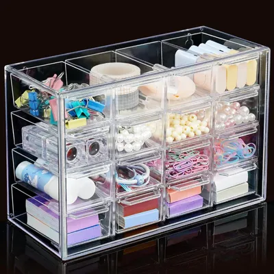 Image de Organisateur de bureau avec 16 tiroirs, fournitures de bureau, boîte de rangement empilable, en plastique