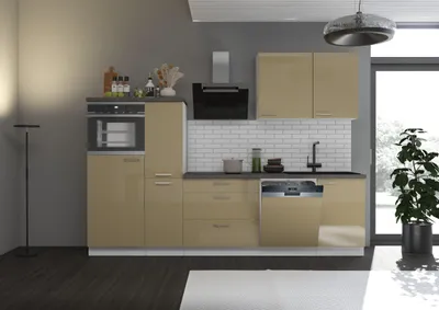 Zdjęcie produktu dla Kuchnia Lara z wysokim połyskiem Cappuccino 280 Kuchnia modułowa Kuchnia do zabudowy Kuchnia dla singla