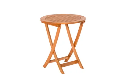 A wooden folding table on a white background.