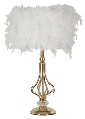 Imagen del producto de Lámpara de mesa Tarty Bianca de metal dorado con pantalla de plumas blancas