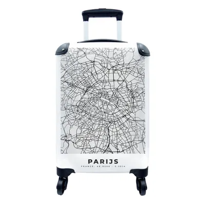 Produktbild von MuchoWow® Koffer Handgepäck Trolley Rollkoffer Kleine Reisekoffer mit 4 Rollen - Paris - Stadtplan - Schwarz und weiß - Karte - Cabin Size < 55x40x23 cm & 55x40x20 cm - Fotokoffer - Kabinenkoffer - Boardgepäck - Reise-Box - Reisekoffer - Reisegepäck - Koffer mit Bild - Trolley für Kinder