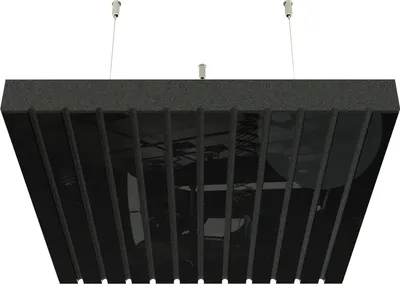 Produktbild von 2er-Pack – Decken-Akustikpaneele mit Montageset | Abgehängtes Akustikpaneel mit Schallabsorption und Diffusion |SLATO | Schwarz glänzender Kunststoff