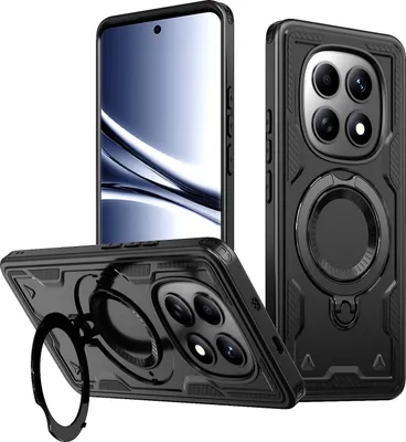 Produktbild von Dual Layer Hülle für Xiaomi Redmi Note 15 5G/4G mit Ring Ständer Magnetisch Stoßfest Handyhülle Schwarz