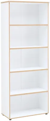 Büroregal MEMPHIS WH03 Weiß & Artisan Eiche – Gesamtansicht mit fünf offenen Fächern.
