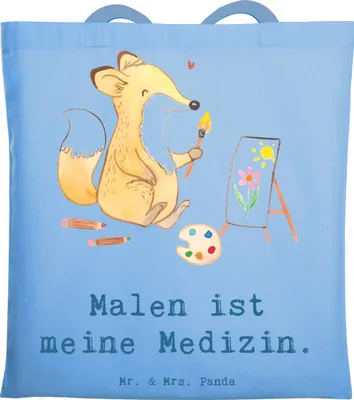 Produktbild von Mr. & Mrs. Panda Alltagstasche Fuchs  Malen - Sky Blue - Geschenk, Einkaufstasche, Künstlerin, Stoffbeutel, Schultasche, Künstler, Tote Bag, Hobbyzeichner, Tasche