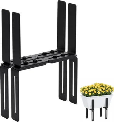 Produktbild von 2er Blumenkastenhalterung in H-Form für Balkongeländer, ohne Bohren, 2-fach verstellbar, für Balkonkasten 15–23 cm und Geländer 1,5–32 cm, stabiler Metallhalter