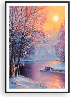 Produktbild von Gerahmtes Poster - Schwarzer Rahmen - Öl Winter Fluss - 70x100 cm - Wand Bild - Wanddeko - Wandbilder - Kunstposter - Wandposter - Bilderrahmen - Bilder - Kunstdruck - P2BPA70x100-4379