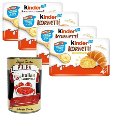 Produktbild von Ferrero Italian Gourmet Kinder Kornetti Crema al Latte, Croissant mit Milchcremefüllung, 270g, 4er Pack (24 Stück)+ Italian Gourmet Polpa 400 g