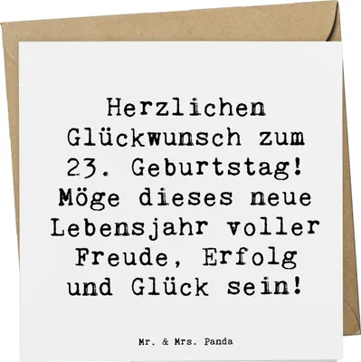 Produktbild von Mr. & Mrs. Panda Grußkarte Spruch 23. Geburtstag - Weiß - Geschenk, anlasskarte, liebevoll handgefertigt, Freude, Alter, Klappkarte, Grußkarten, faltkarte, doppelkarte