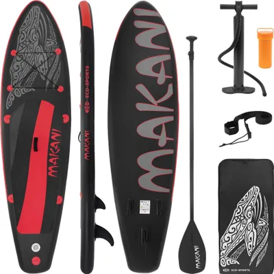 Produktbild von ECD Germany Nafukovací prkno Makani, 320x80x15 cm, černá/červená, PVC, do 120 kg, kompletní sada s pumpou, taška na přenášení