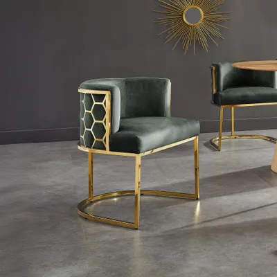 Produktbild von riess-ambiente Stilvoller Stuhl ELEGANCE grün Samt gold Edelstahl mit Armlehne Esszimmerstuhl