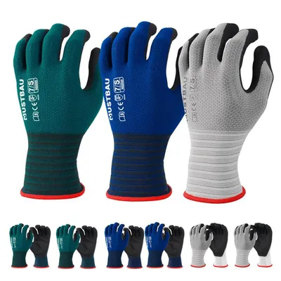 Immagine prodotto di Guanti da lavoro MUSTBAU a 21 aghi, sottili e traspiranti, certificati EN 388, rivestiti in nitrile, compatibili con i touchscreen, per l'edilizia, il magazzino, il giardinaggio e il fai da te
