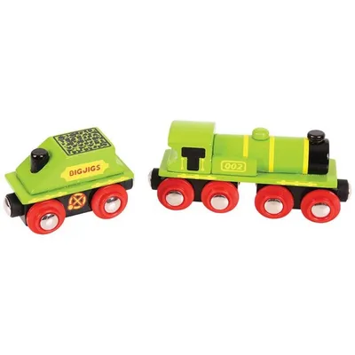 Obrázok produktu pre Bigjigs Rail Zelená lokomotíva s tendrom + 3 koľaje