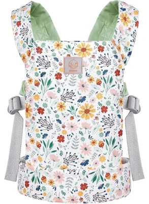 Immagine prodotto di Marsupio per bambole, realizzato in 100% cotone, colore verde "pigna". Offre 3 diverse modalità di utilizzo ed è regolabile