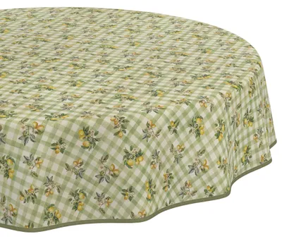 Produktbild von Tischdecke 100x100cm Rund Grün Barcelona Stoff Premium Karo Zitrone wasserabweisend pflegeleicht mit Saumkante