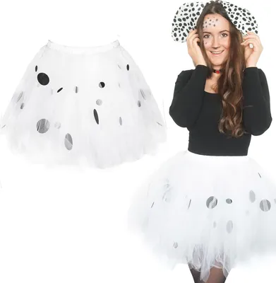 Produktbild von Dalmatiner Tutu weiß schwarz, mehrlagig mit Satin-Unterrock, Einheitsgröße für Damen