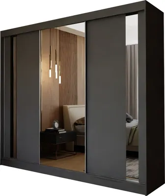 Produktbild von Masseno Schiebetürenschrank GRAZIA 240 cm Kleiderschrank Schlafzimmer Schrank 3-türig mit Spiegel Grau