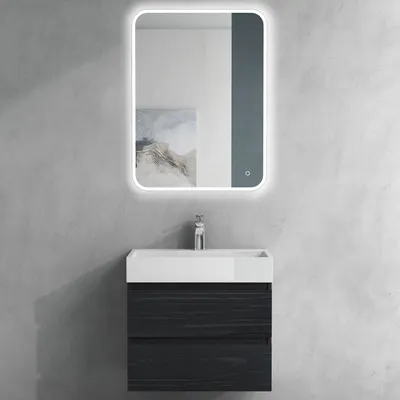 Produktbild von doporro Badezimmer Badmöbel-set Waschbecken-Unterschrank in Schwarz Strukturiert, BTH: 60x38x56cm, inkl. Waschbecken/Ablaufgarnitur und LED-Badspiegel Verona