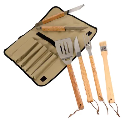 Produktbild von Grillzubehör 5er Set, Grillbesteck in edler Stofftasche, Grillzange, Grill Set, Geschenk für Männer