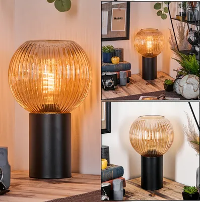 Produktbild von Cesaro Tischlampe aus Metall/Riffelglas in Schwarz/Bernsteinfarben