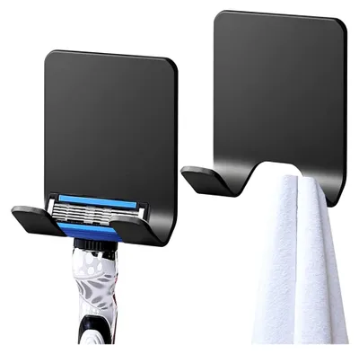 Produktbild von 2er Set Rasiererhalter, Selbstklebende Wandhaken aus Edelstahl für Dusche und Küche (Schwarz)