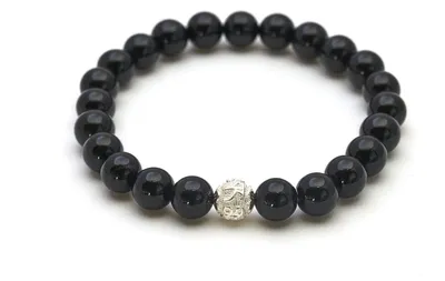 Image de Tourmaline Perles de pierre naturelle Bracelet avec perle en argent