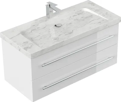 Produktbild von Badmöbel Waschplatz Marmor Carrara White "YAMO 100" weiß Hochglanz