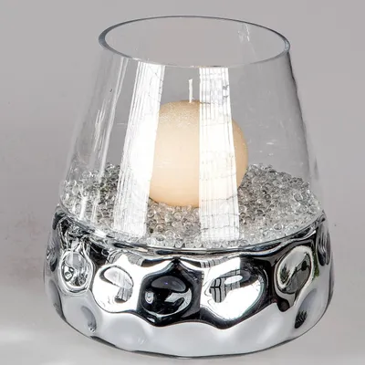 Produktbild von Kristallglas Windlicht DOTS konisch rund H. 20cm silber Glas + Keramik Formano