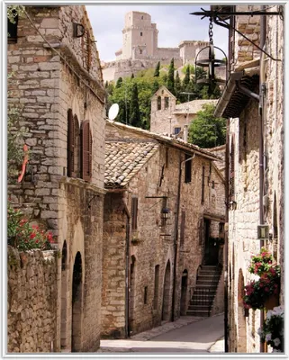 Produktbild von Wallario Wandbild Italienische Gasse, Größe: 40,30 x 50,30 cm, Poster mit weißem Aluminiumrahmen