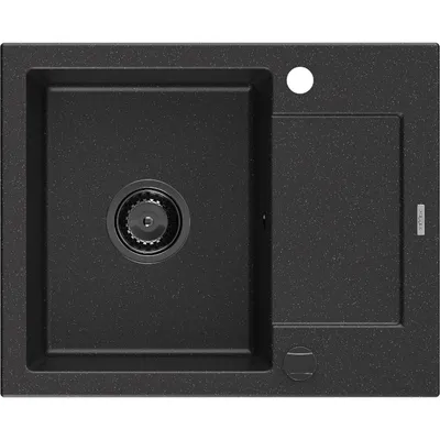 Obrázek produktu pro Mexen Enzo 1-miskový granitový dřez s odkapávačem 576 x 465 mm, Černá/Stříbrná kovová, sifon Černá - 6506571005-73-B