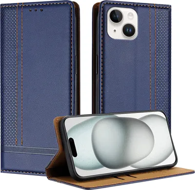Produktbild von Handyhülle für iPhone 13 Mini Leder Flip Klappbare Schutzhülle mit Standfunktion Blau