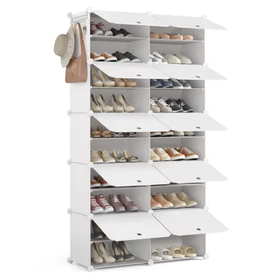 Produktbild von Mondeer Schuhregal Schuhschrank mit Tür, Staub- und Wasserabweisend, für 20-40 Paar Schuhe Weiß