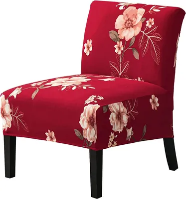 Produktbild von Stuhlhusse ohne Armlehnen, Abnehmbare Armlos-Stuhlhusse, Stretch-Armloser Stuhl Schonbezug, Rutschfeste Sofa-Couch Abdeckung(Blumenrot,Samt)