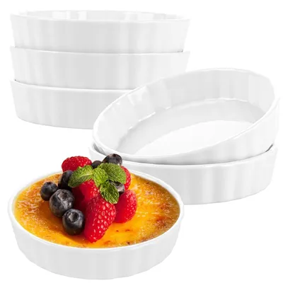 Obrázek produktu pro Formy na zapékané pokrmy, 6 kusů - Formy na crème brûlée/tarty - Keramika - Plochá misky na soufflé - Vhodné na pečení pudingů - Objem 120 ml