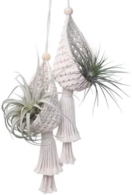 Productafbeelding van Macramé plantenhangers, set van 2, voor binnen- en buitendecoratie in bohemienstijl