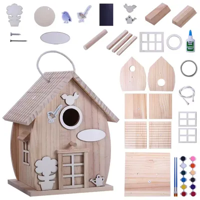 Immagine prodotto di Omgoods - Set per la costruzione di una casetta per uccelli in legno, ideale per adulti, decorazione creativa per il giardino