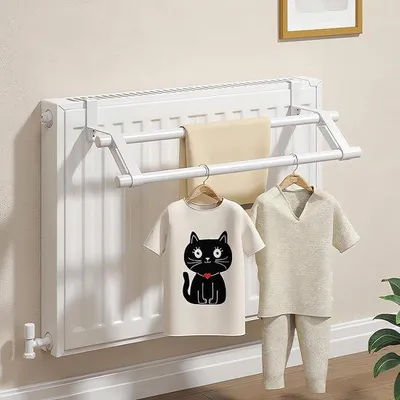 Obrázok produktu pre Držiak na uteráky na radiátor 50 cm, kompaktný držiak na radiátor s 8 háčikmi, držiak z nehrdzavejúcej ocele na radiátor bez vŕtania