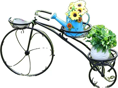 Image de Porte-plantes à trois roues, design à 3 niveaux, style européen élégant,noir