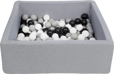 Image de Piscine à balles pour enfants, dimensions : 90x90 cm + 150 balles noires, blanches, grises