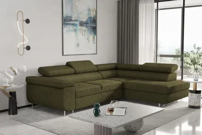 Produktbild von Ecksofa Sofa JADE Stoff Ascot Olivgrün mit Schlaffunktion Ottomane Rechts