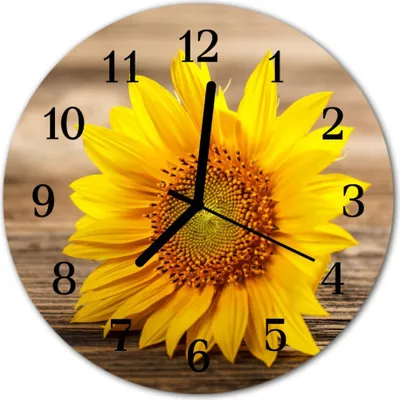 Produktbild von Glasuhr Wanduhr Küchenuhr Echt-Glas 30fi cm Sonnenblume gelb