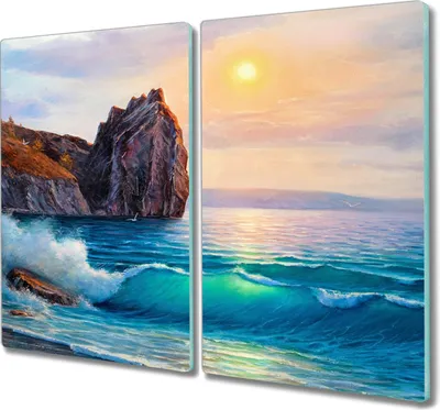 Produktbild von Coloray Schneidebrett Herdabdeckplatte 2x30x52 cm Kochplattenabdeckung Hackbrett Küchenbrett - Malerei der Ozeanküste