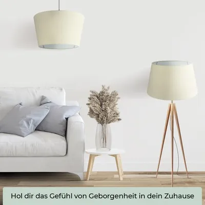 Produktbild von Wogati Lampenschirm Baumwolle Creme, 35cm unten, 27cm oben, 20cm Höhe, E14/E27, passend für Steh-, Hänge-, Tisch-, Decken- und Nachttischlampen