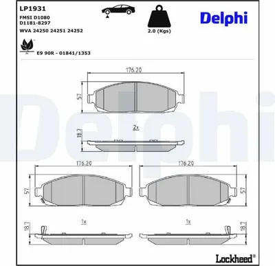 Produktbild von DELPHI Bremsbeläge Satz Vorne Bremsklötze für JEEP GRAND CHEROKEE IV (WK, WK2) LP1931