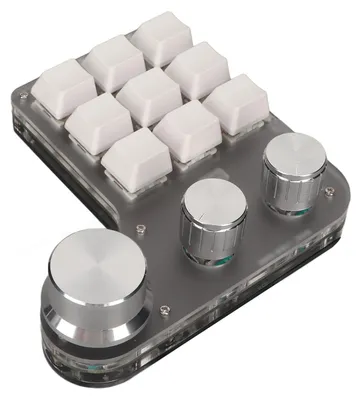Obrázek produktu pro Mini klávesnice na míru s 9 tlačítky a 3 otočnými ovladači, programovatelná klávesnice s RGB podsvícením a makry pro počítačové hry, bílá